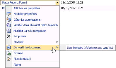 Commande Convertir le document dans Office SharePoint Server 2007