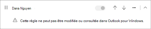 Certains types de règles côté client qui ont migré à partir d’Outlook classique ne peuvent pas être modifiés ou consultés dans le nouvel Outlook.