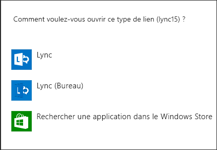 Capture d’écran de la notification Lync pour le choix d’un programme