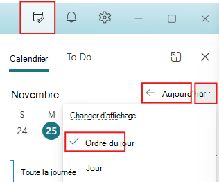 Définir le volet Ma journée sur « Aujourd’hui » et « Agenda »