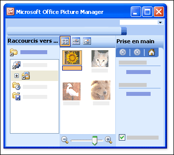 Picture Manager s’ouvre et présente trois volets.