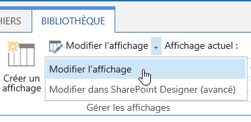 Onglet Bibliothèque avec l’option Modifier l’affichage en surbrillance