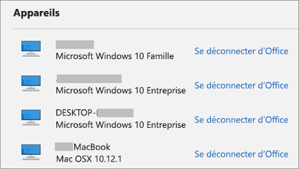 Présente des appareils Windows et Mac et le lien Se déconnecter d’Office sur accounts.microsoft.com