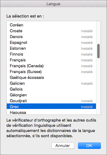 Office pour Mac - Outils de vérification linguistique
