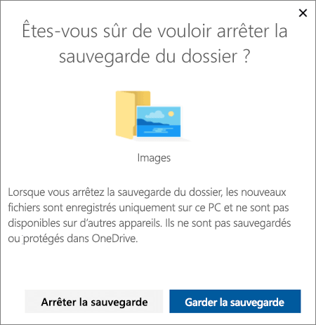 Capture d’écran de l’arrêt de la protection des dossiers dans OneDrive