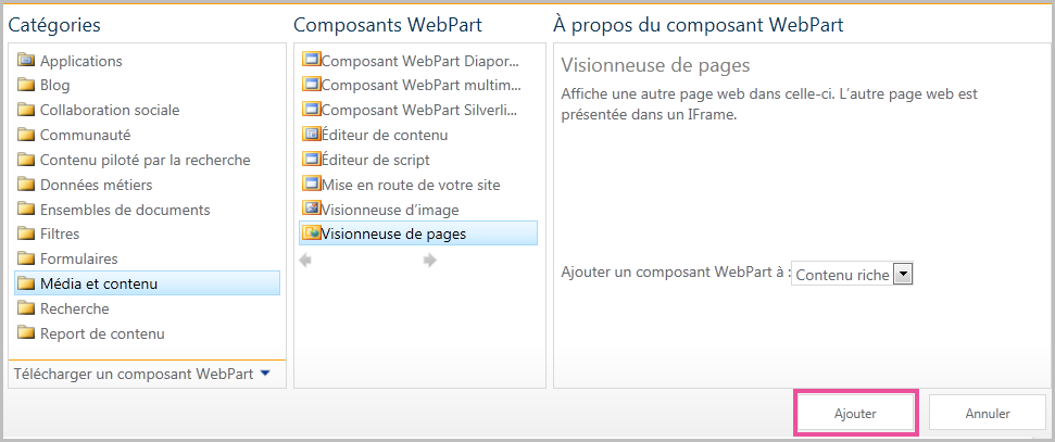Ajouter un composant WebPart