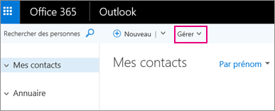 Image illustrant l’apparence de la page Contacts dans Outlook sur le web