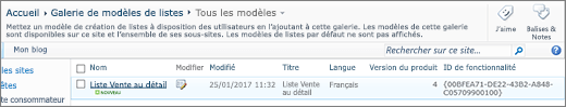 Page Galerie de listes avec un modèle de liste