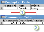 Utilisation du champ Réf employé comme clé primaire dans la table Employés et comme clé étrangère dans la table Commandes