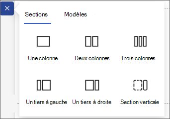 Capture d’écran des types de section disponibles.