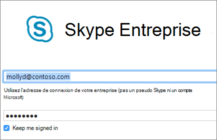 Capture d’écran d'ouverture de session sur Skype Entreprise.