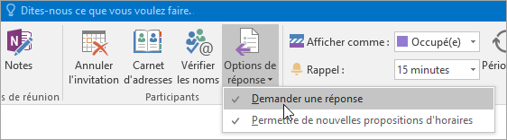 Capture d’écran du bouton Demander une réponse dans Outlook 2016 pour Windows