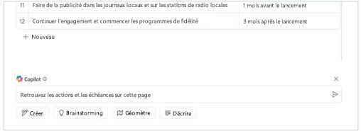 « Rechercher des éléments d’action et des échéances à partir de cette page » est tapé dans Loop dans la zone de texte Copilot sur canevas