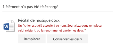 Erreur « le nom du fichier existe déjà » dans l’Interface Utilisateur web OneDrive