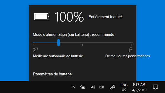 Afficher icone batterie windows 10
