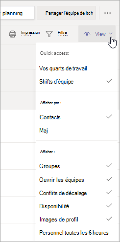 Personnalisez l’affichage planification dans Shifts à l’aide des options du menu Affichage.