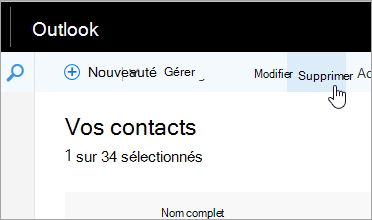 Capture d’écran du bouton Supprimer sous la barre de navigation d’Outlook.