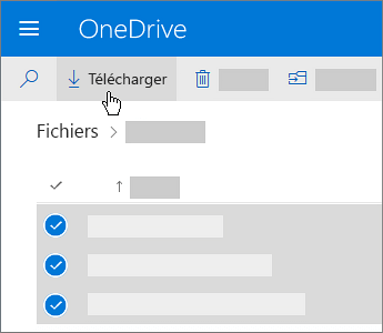 Capture d’écran de la sélection et du téléchargement de fichiers OneDrive.
