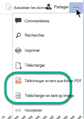 En mode Affichage, les options « Télécharger » sont disponibles en haut de la fenêtre dans le menu des points de suspension.
