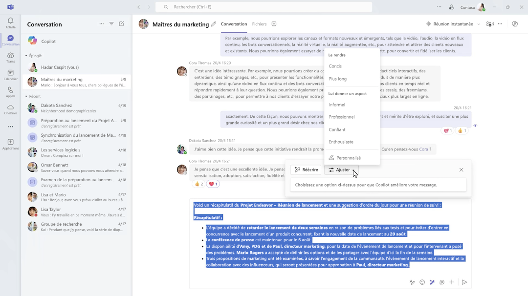 Composer Copilot dans la conversation Microsoft Teams.