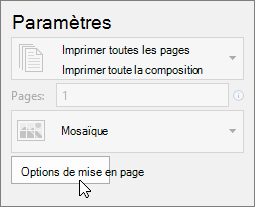 Options de disposition dans les paramètres de l’imprimante du serveur de publication.