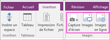 Screenshot of the Insert Pictures options in OneNote 2016.