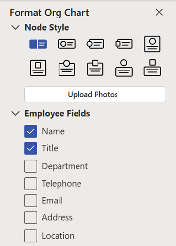 Volet Office Format de l’organigramme.