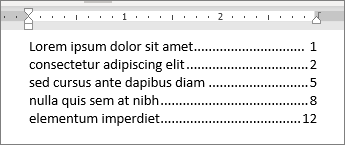 Example of a dot leader in Word