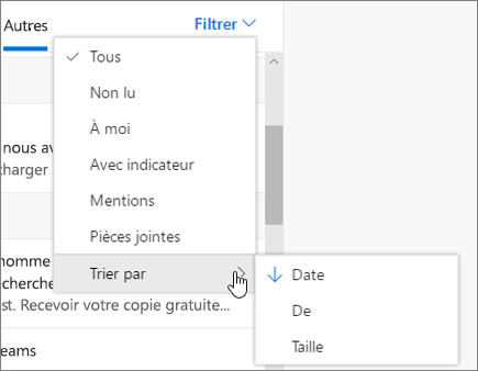 Filtrage de courrier dans Outlook sur le web