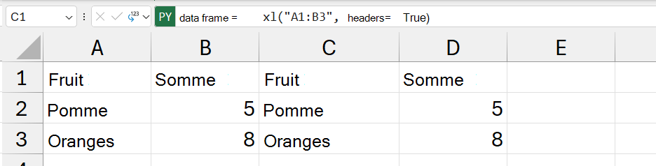 Contenu dataframe retourné en tant que valeurs Excel.