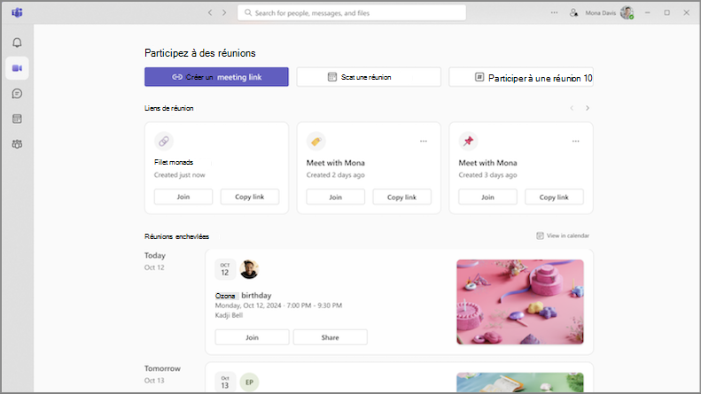 Screenshot of the Meet tab in Teams showing new way to manage your meetings.