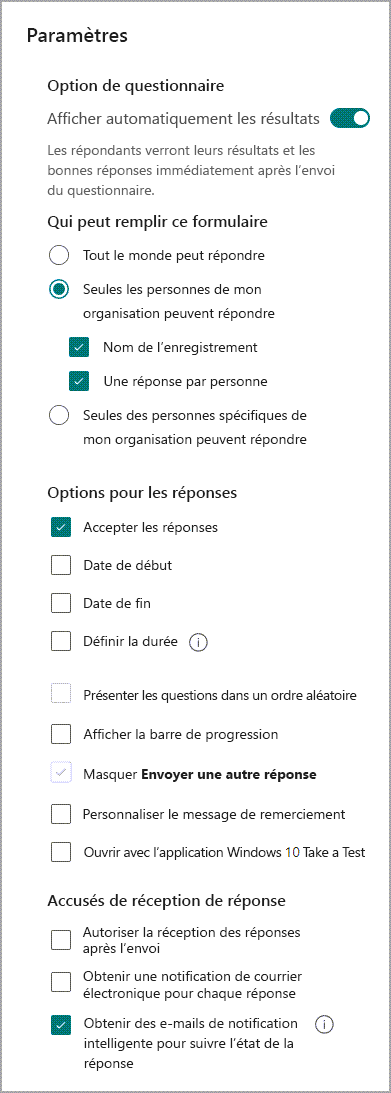 Ajuster vos paramètres de formulaire dans Microsoft Forms