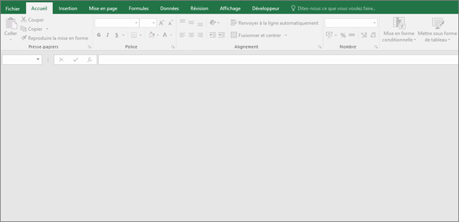 Fenêtre vide Excel boutons non disponibles ; Aucun workbook ouvert.