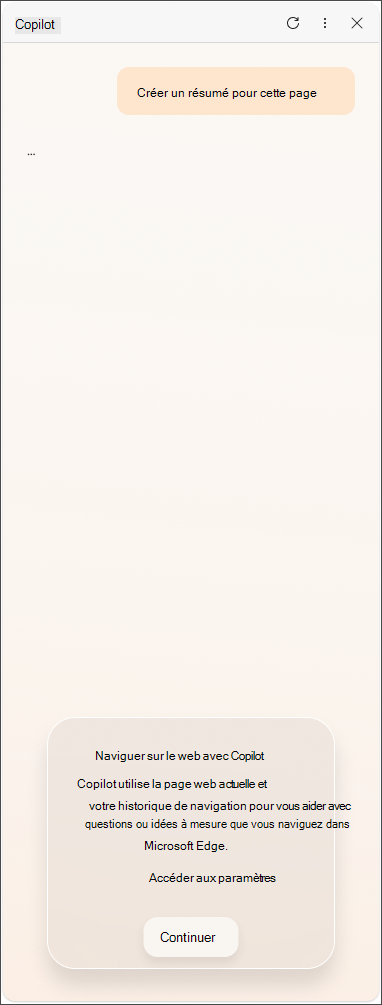 Message de consentement aux données de Copilot dans Microsoft Edge