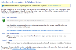 Paramètres de mise à jour de Windows 8 dans le Panneau de configuration