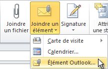 Commande Joindre un élément Outlook dans le ruban