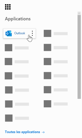 Lanceur Microsoft 365'applications avec l'Outlook mise en évidence.