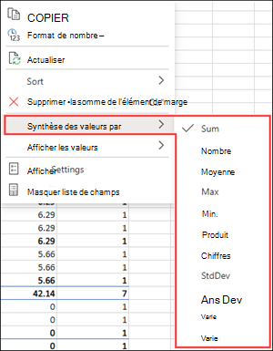 Option Résumer par dans Excel sur le Web