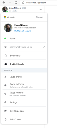 Profil et status Skype web