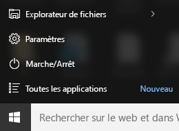 Application Paramètres du menu Démarrer de Windows 10