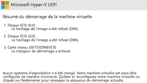Microsoft Hyper-V UEFI refusé