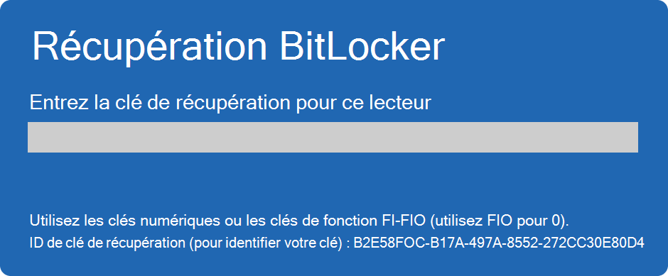 Capture d’écran de l’écran de récupération BitLocker.