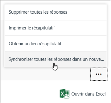 Option de synchronisation de toutes les réponses dans un nouveau classeur dans Microsoft Forms