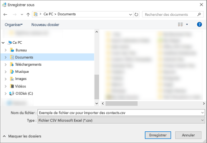 Lorsque vous téléchargez l’exemple de fichier .csv, enregistrez-le sur votre ordinateur en tant que fichier .csv.