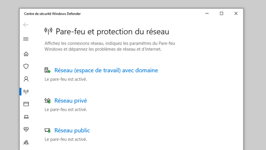 Pare-feu et protection du réseau dans la sécurité Windows