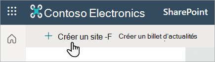 Capture d’écran montrant la commande Créer un site dans SharePoint Online.