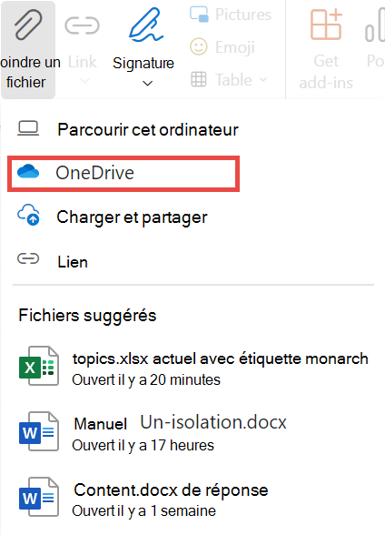 Parcourir One Drive pour New Outlook