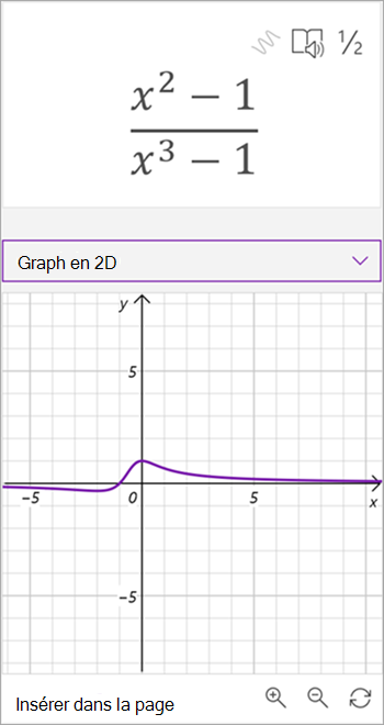 Capture d’écran du graphique généré par l’Assistant mathématique pour l’équation x carrée - 1 sur x à la troisième moins 1