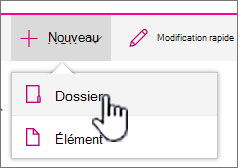 + Nouveau menu déroulant avec le dossier mis en évidence