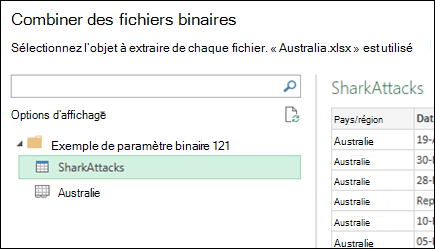 Boîte de dialogue Combiner des fichiers binaires affichant les feuilles de calcul Excel disponibles pour sélectionner la cible de consolidation principale